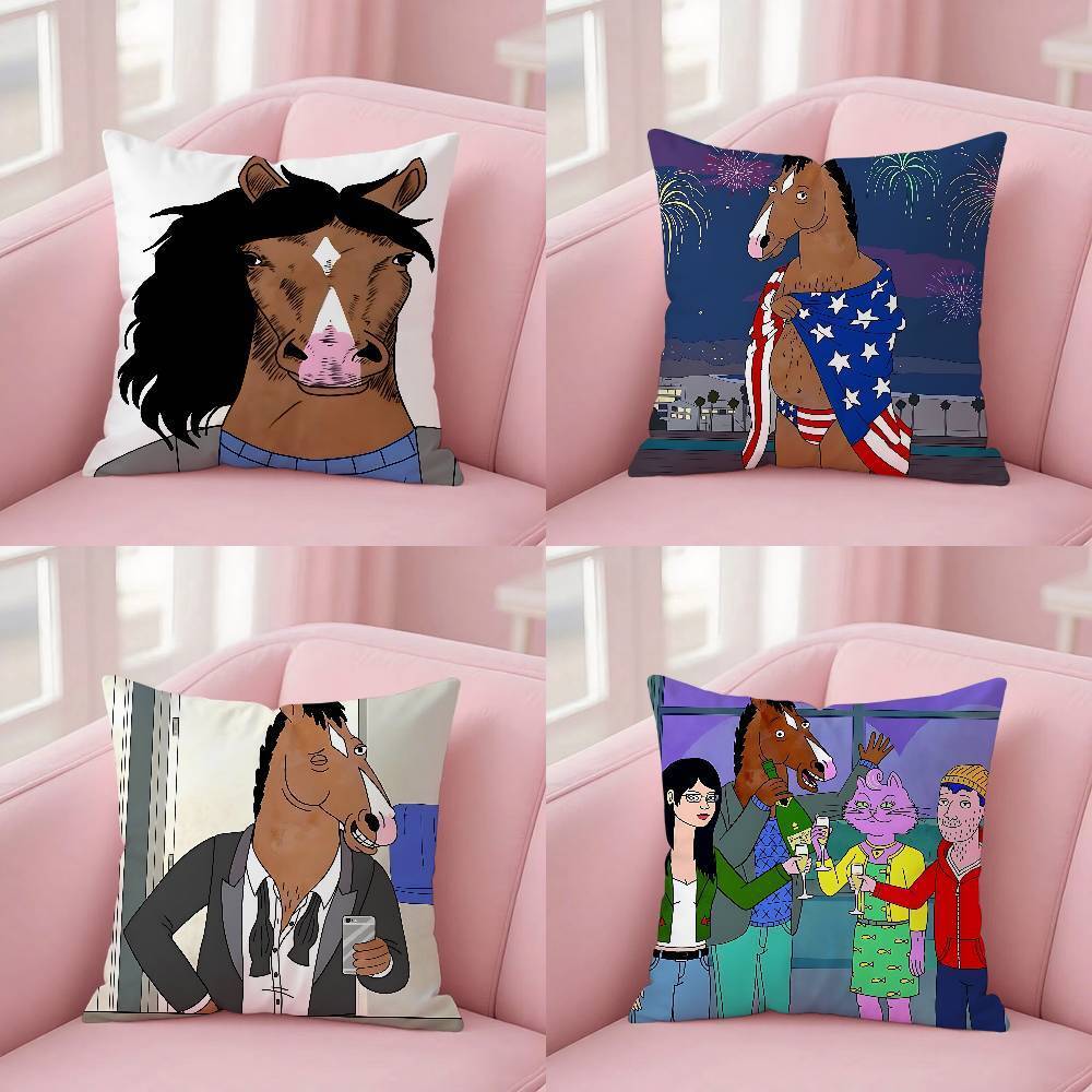 ตลก B-bojack Horseman-S กรณี Plush ผ้าปลอกหมอนพิมพ์สองด้านเบาะรองนั่งในครัวเรือน