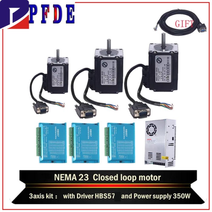 3 Axis Nema 23 Hybird Servo Motor Set Boat Engine：Driver HBS57+57 Hybird Closed Loop 3N.m 2 Phase S