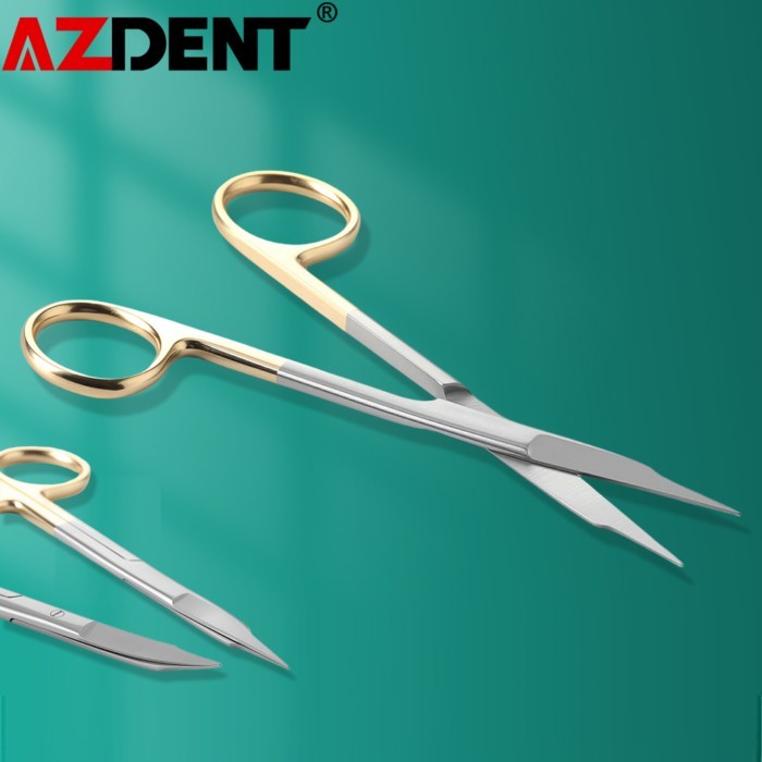 Azdent Dental Surgical Scissors Straight Curved Tip Extra Sharp Cutting Edges Forceps Stainless Ste