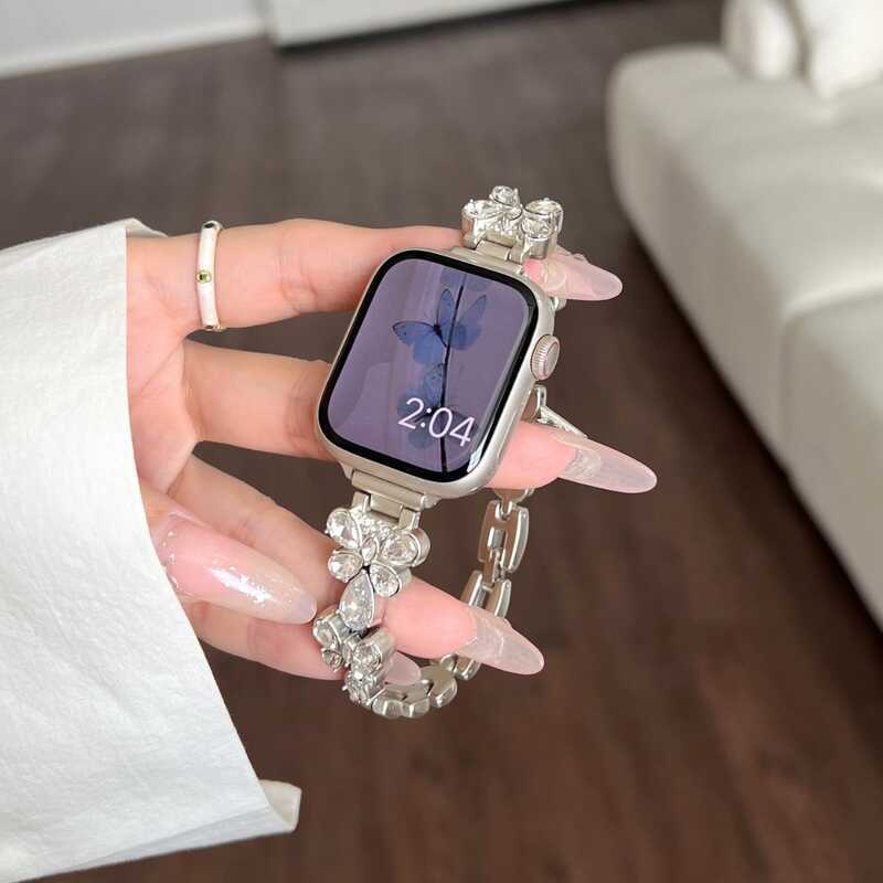 สายโลหะเพทายผีเสื้อเหมาะสําหรับ applewatch Apple Watch iwatch11 Generation 765