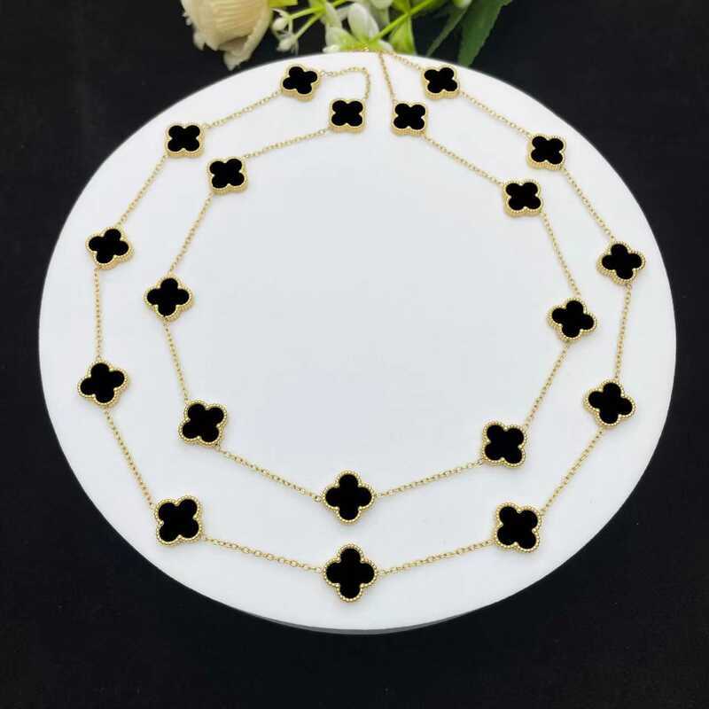 สร้อยคอโคลเวอร์ทอง 18K ยาว 90 ซม. ประดับดอกไม้ Fritillary 20 ดอก