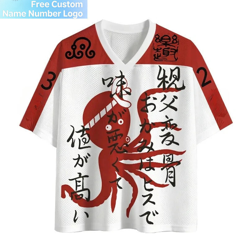 ใหม่สไตล์ญี่ปุ่นสนุก Char Siu Octopus กีฬากลางแจ้ง Street V คอสั้น Sleeved 3D พิมพ์ Jersey สําหรับฤด