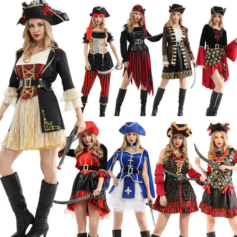 ชุดฮัลโลวีน แจ็คโจรสลัดกัปตันเสื้อผ้าประสิทธิภาพ Pirates of the Caribbean ชุดโจรสลัดสําหรับผู้ใหญ่หญ