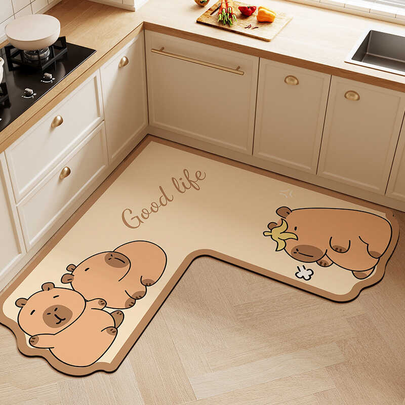 Carpillar Diatom Mud Absorbent Kitchen Mat L-Shaped Dirt-Resistant Anti-Slip Diatom Mud Mat น้ํามันด