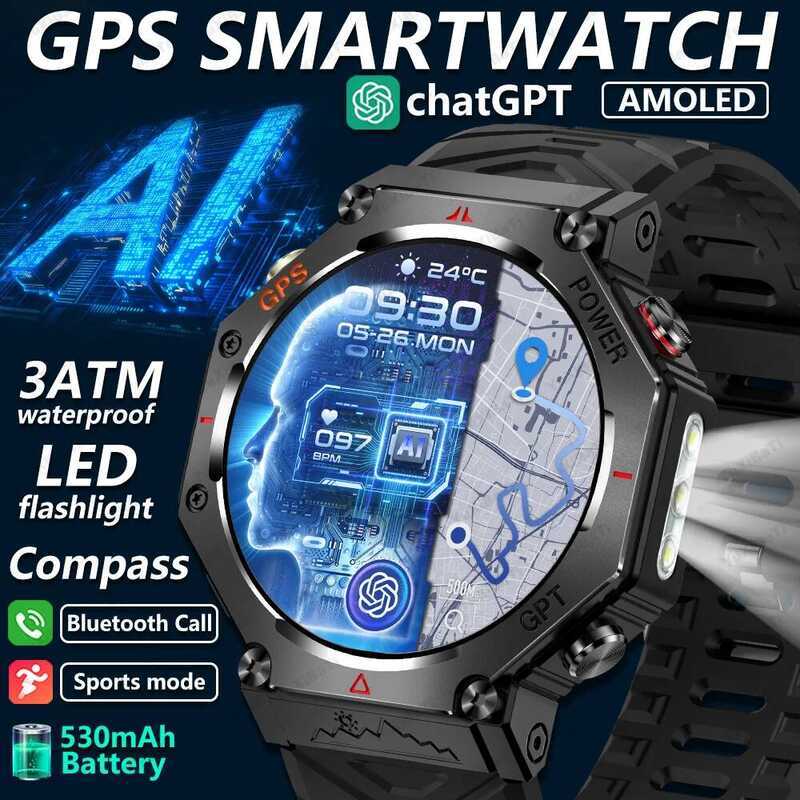 ใหม่ AI Assistant ChatGPT สมาร์ทนาฬิกาสําหรับผู้ชายผู้หญิง 5ATM กันน้ํา GPS Dl-Band GNSS เข็มทิศกีฬา
