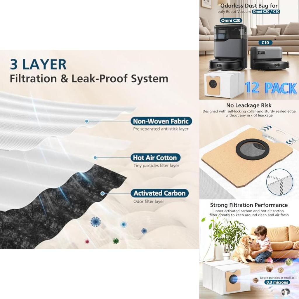 สําหรับ Eufy Omni C20 ถุงเก็บฝุ่นสูญญากาศพร้อมถ่านกัมมันต์สําหรับใช้ในบ้านและการดูดซึมฝุ่นที่มีประสิ
