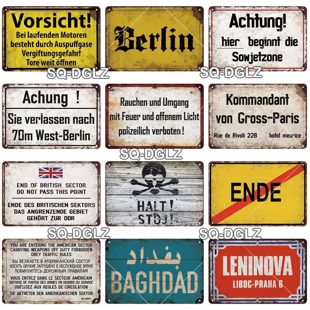 Vintage Retro Achtung Berlin ป้ายดีบุกป้ายโลหะ Shop แผ่น Home Bar สติ๊กเกอร์ผนังตกแต่ง Plaque โปสเตอ