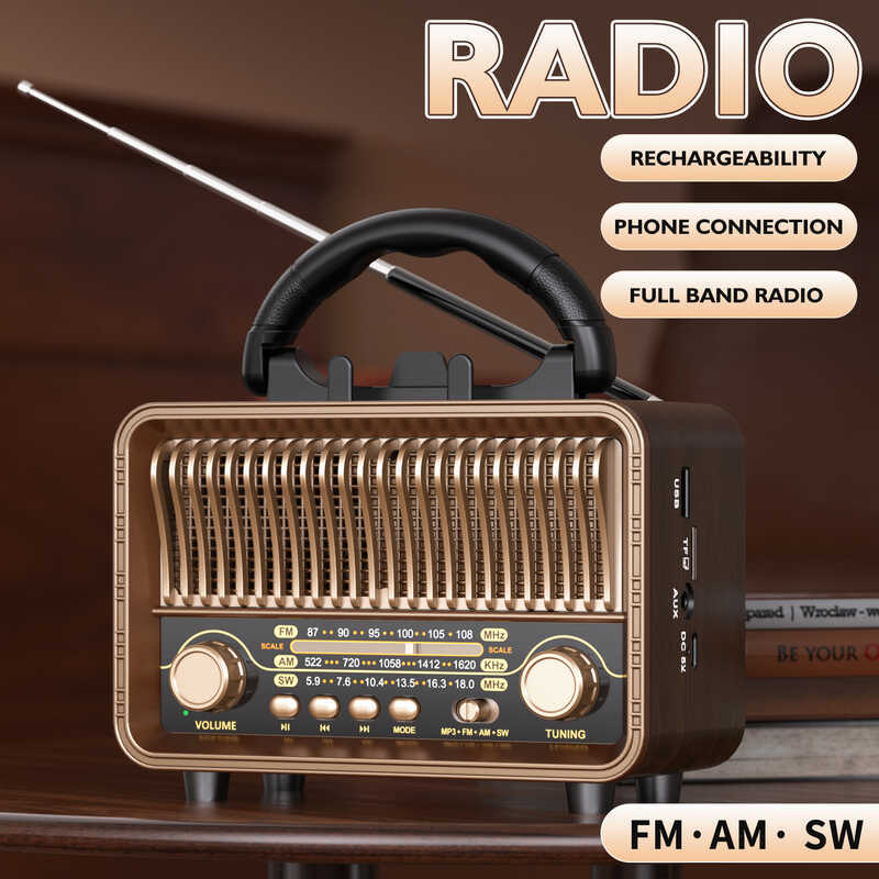 2025 วิทยุย้อนยุคแบบพกพา AM/FM/SW พร้อมแบตเตอรี่ชาร์จ USB พร้อมเสาอากาศ