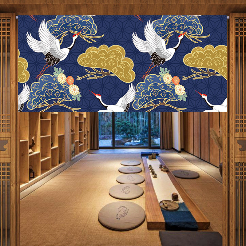 ม่านประตู Ukiyo-e Crane Noren ของญี่ปุ่น