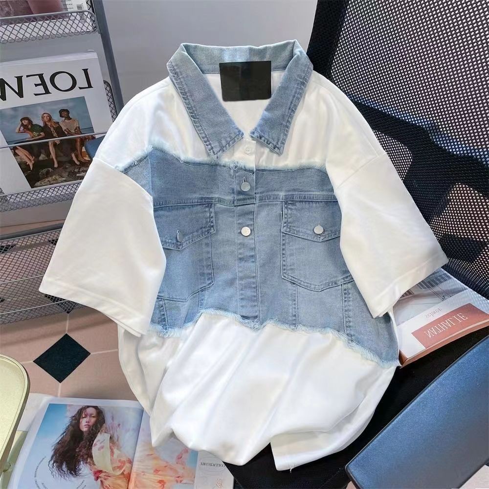 American hiphop High Street Sweatshirt Denim Half Zipper Sweatshirt Men Women Sweatshirt Loose Sweat