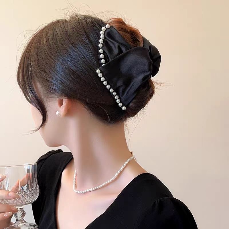 Simple แซทินโบว์หางม้าคลิป ผมปริมาณมาก ออกแบบหรูหราพร้อมลายเส้นเหมือนป้ายทอง