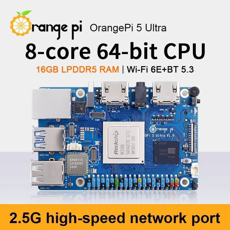 สีส้ม Pi 5 Ultra 16G Ram RK3588 DDR5 บอร์ดเดี่ยวคอมพิวเตอร์ WiFi + BT M2 SSD 6TOPS NPU OrangePi5 Ult