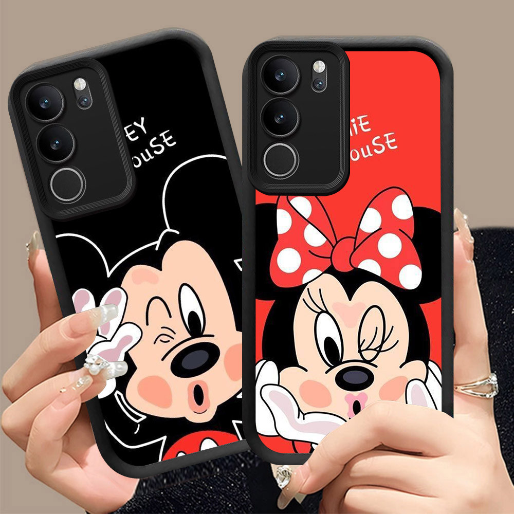 Q-15 Mic_key ขาวดำเคสโทรศัพท์หรับ VIVO Y200 T4X Y19S Y21d Y300t Y29 Pro ปกสีชมพู
