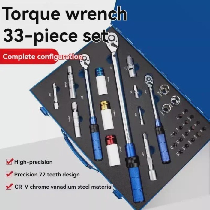 New 33 Pieces Adjustable Torque Torque Wrench Fast Torque Wrench High Precision Kg Wrench Auto Repa