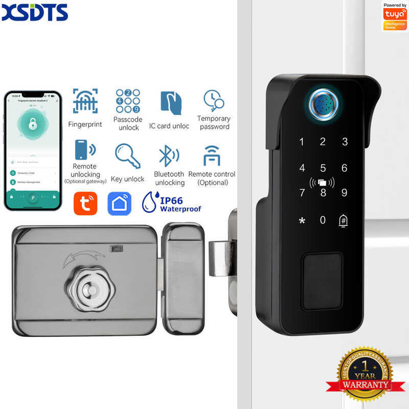 ❤ XSDTS Tuya แอพนำสมัย Wifi ประตูล็อคอัจฉริยะรีโมทคอนโทรลกันน้ำสแกนลายนิ้วมือล็อคขอบอัจฉริยะการ