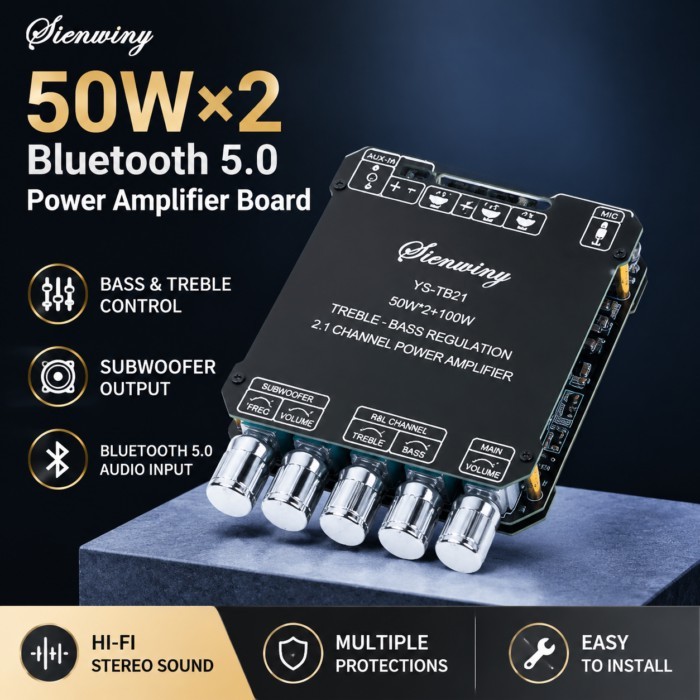 2.1 Channel Bluetooth 5.0 Amplifier Board YS-TB21 200W Digital Audio Power Amp Module 50W×2 Stereo
