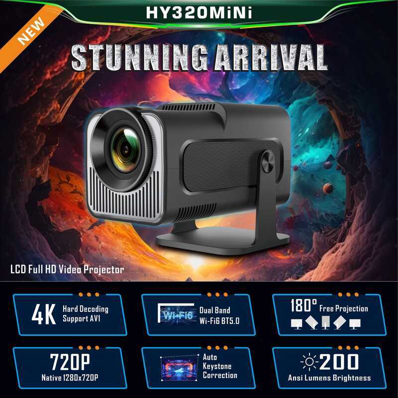 2025 HY320mini โปรเจคเตอร์โฮมเธียเตอร์แบบพกพามินิ 4K สั้นโยนโปรเจคเตอร์