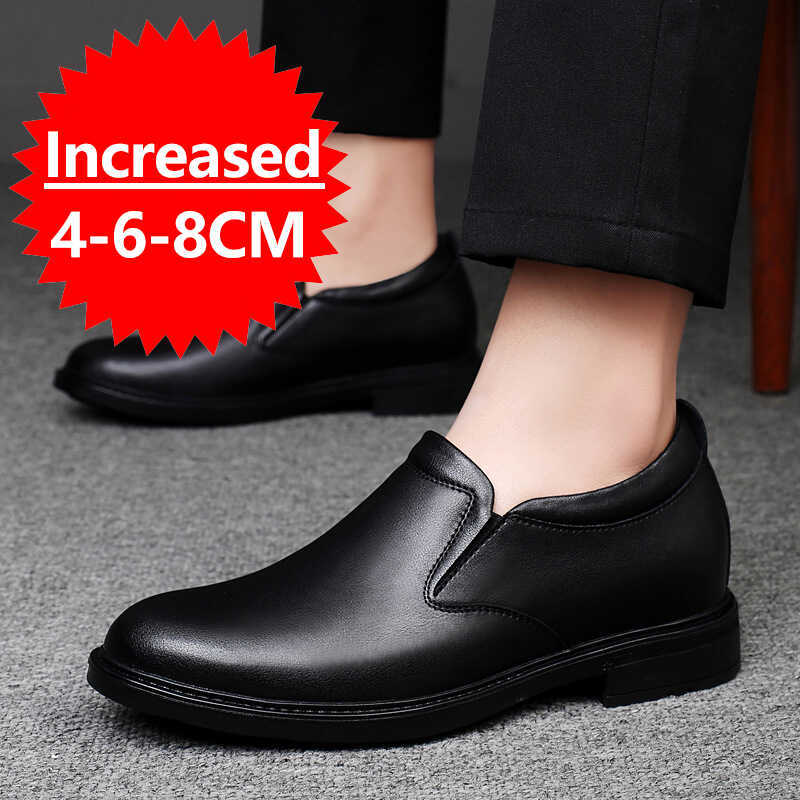 Business Dress Shoes Slip On Invisible Inner Height Increasing Men's Shoes 6/8 CM Wedding Shoes Big
