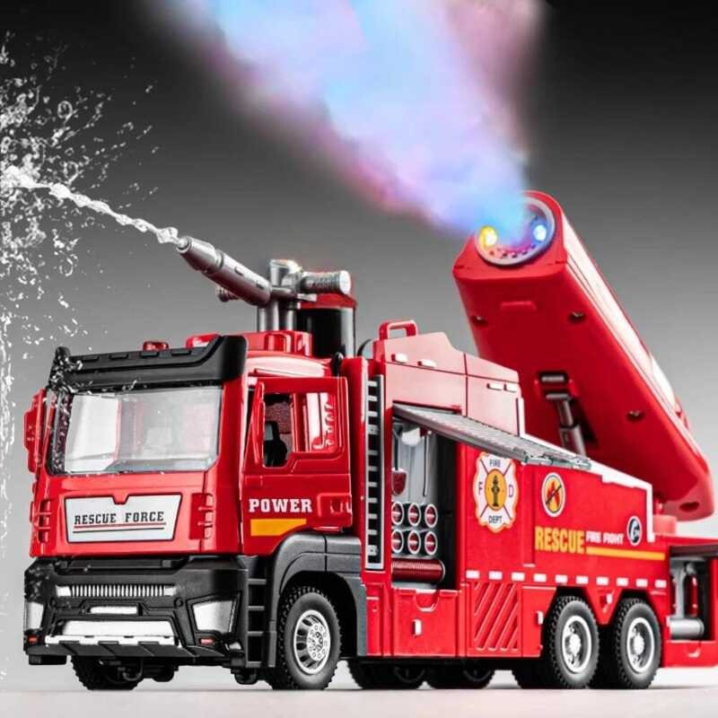 C 1:32 Water Fog Fire Truck Model Sweeper Sound Light Pull Back Doors Opened Vehicles Collection Ch
