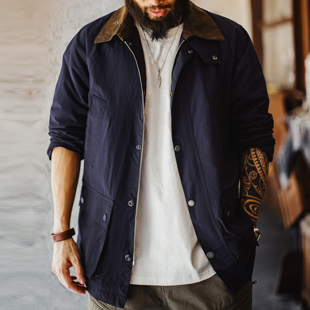 Maden American Retro Safari Jacket สีฟ้ากันน้ํา สไตล์วินเทจ สำหรับฤดูใบไม้ร่วง