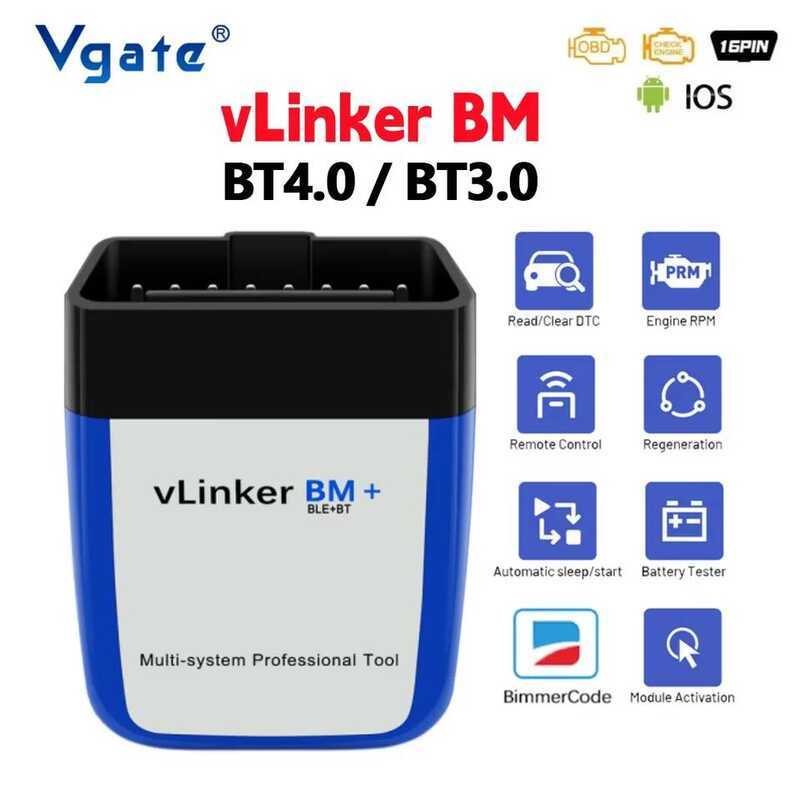 Vgate vLinker BM ELM327 เครื่องสแกนรถยนต์ Bluetooth 4.0 สำหรับ Android และ iOS อุปกรณ์วินิจฉัยรถยนต์