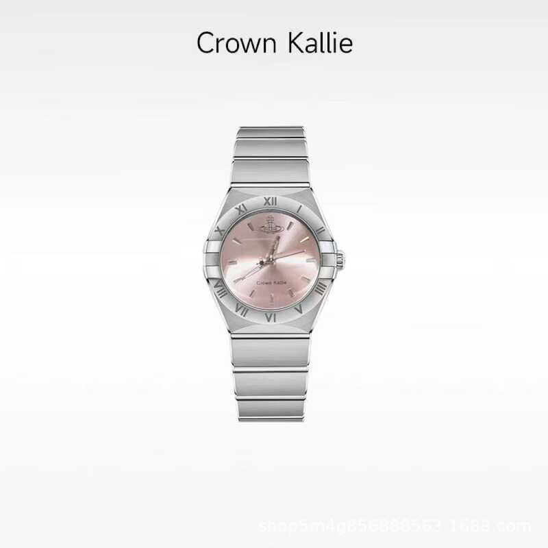 Crown Kallie-Queen Xi สไตล์เดียวกันของแท้นาฬิกาสุภาพสตรีสีชมพู Constellation กลับโปร่งใส Flywheel นา