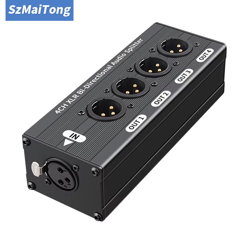 ใหม่ XLR Balanced Audio Splitter 3 Pin 1 Input 4 Output Audio Signal Splitter Box No Power Needed Su