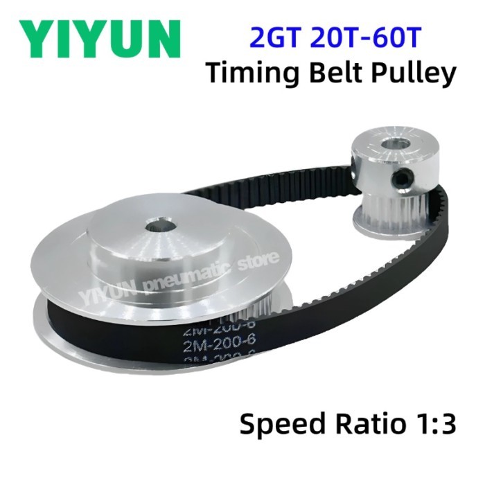 60Teeth 20Teeth Belt Width 10mm 2GT Timing Belt Pulley Set Tensioning Wheel Bore 3~12mm Reduction 3