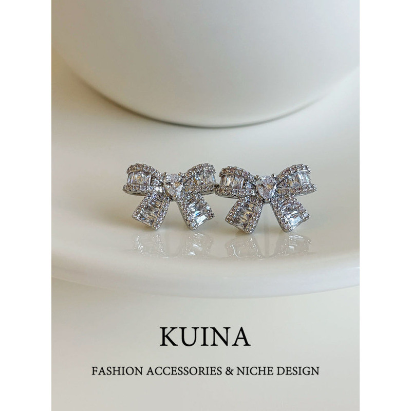 & kuina | Crystal Bow Earrings Silver Pin