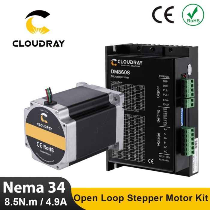 Cloudray Nema 34 Open Loop Stepper Motor 8.5N.m 4.9A 12.7mm Shaft Diameter and 2.4A-7.2A Driver for