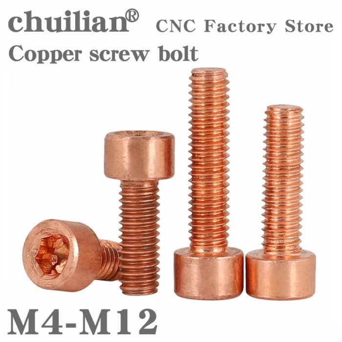 1pcs T2 Red Copper Allen Screw Hexagon Socket Bolt Conductive Transmission Hex Screws M4 M5 M6 M8 M