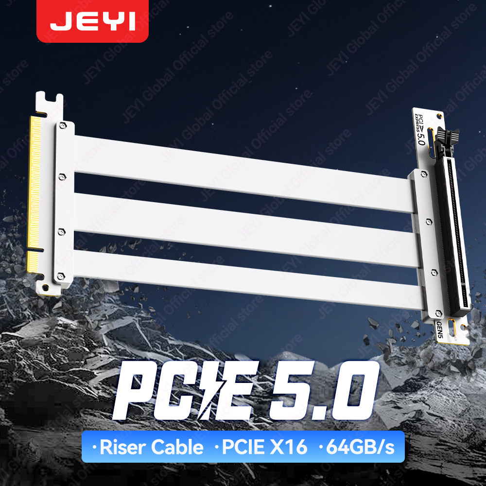 JEYI PCIe 5.0 X16 Riser Cable - 90° GPU สําหรับ RTX 5090/4090 & RX 7900 XTX, Mining Rig, WRX80/TRX40