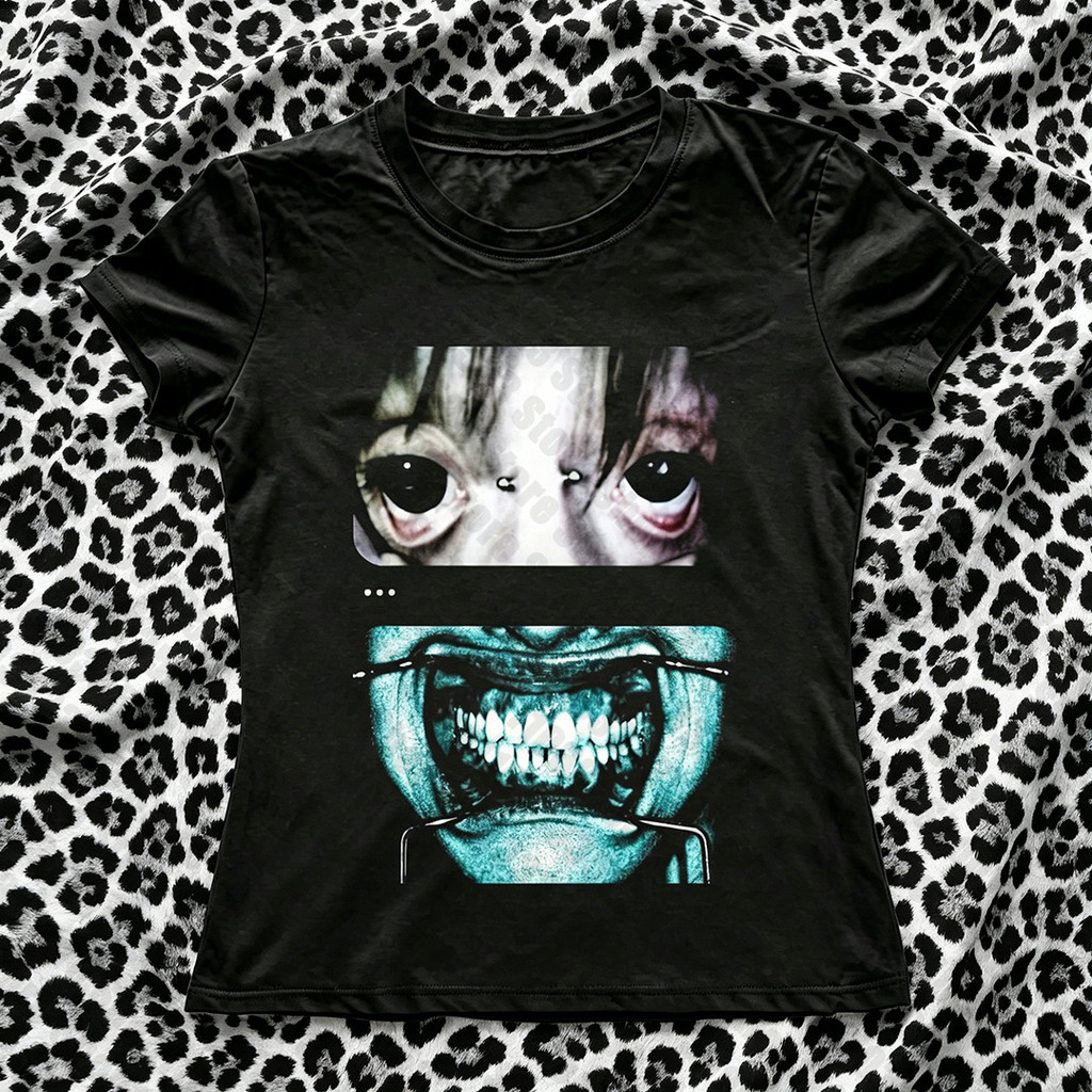 Harajuku เสื้อผ้าผู้หญิงตลกพิมพ์เสื้อยืด Y2k Tops สําหรับหญิงเสื้อผ้า Shoujo สไตล์สาว Grunge Y2K เสื