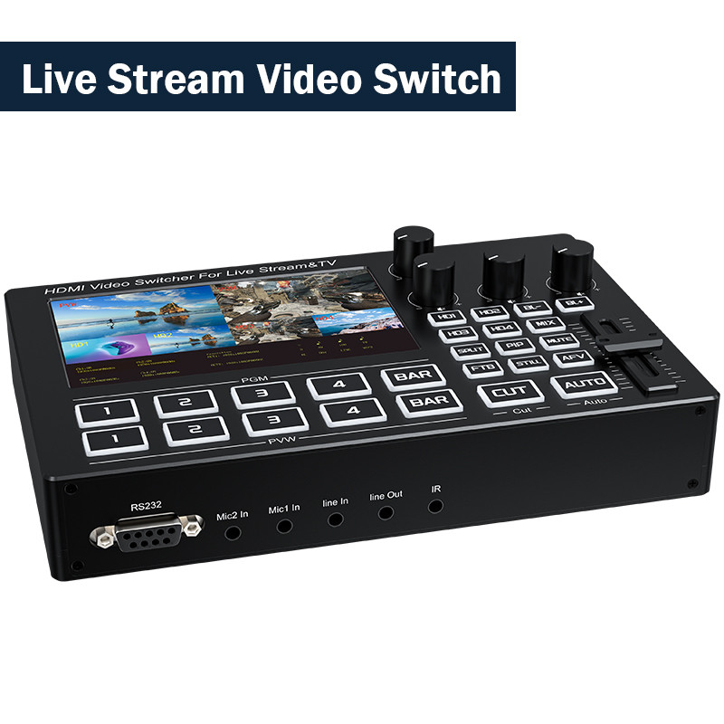 1080P Video Mixer Switcher 5 นิ้วหน้าจอ IPS 4-CH HDMI Live Streaming รองรับสายไมโครโฟนในเสียง Mix Vi