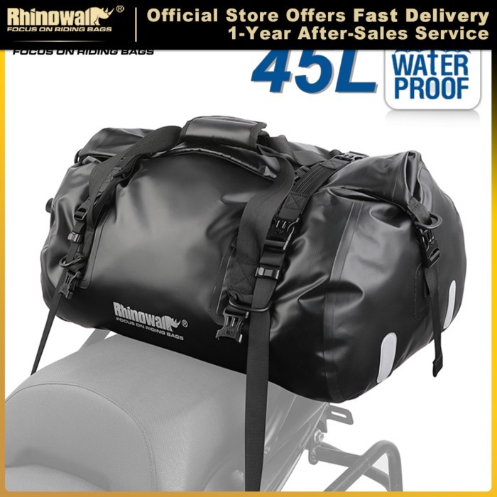 Rhinowalk Motorcycle Bag 45L Waterproof PVC Tail Saddle Bag Durable Dry Luggage Outdoor Bag Motorbi