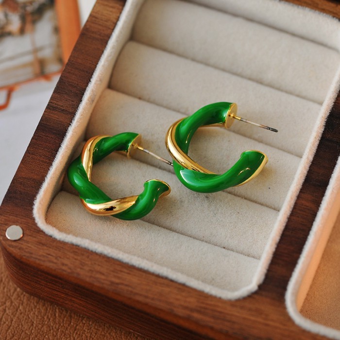 Jewelry Jewelry Jewelry Store 20 ต่างหูสี Drip Glaze Twisted แหวนต่างหูหญิงยุโรปอเมริกัน Niche High-