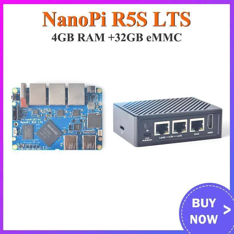 TA NanoPi R5S LTS 4GB RAM 32GB eMMC Rockchip RK3568B2 Quad-Cortex-A55 CPU 2.0GHz,2x PCIe 2.5Gbps Eth