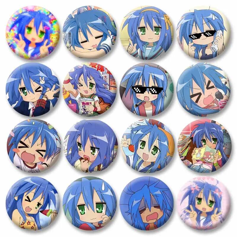 .BADGE TINPLATE อคาเนะ คันนาเดะจากอนิเมะ Lucky Star การ์ตูนน่ารัก สไตล์ญี่ปุ่น พร้อมใช้งานกับกระเป๋า