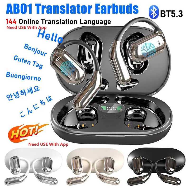 BT5.3 การแปลหูฟัง 3-in-1 Music Call Vo AI หูฟัง 144 Langges Instant Langge Translator เอียร์บัด