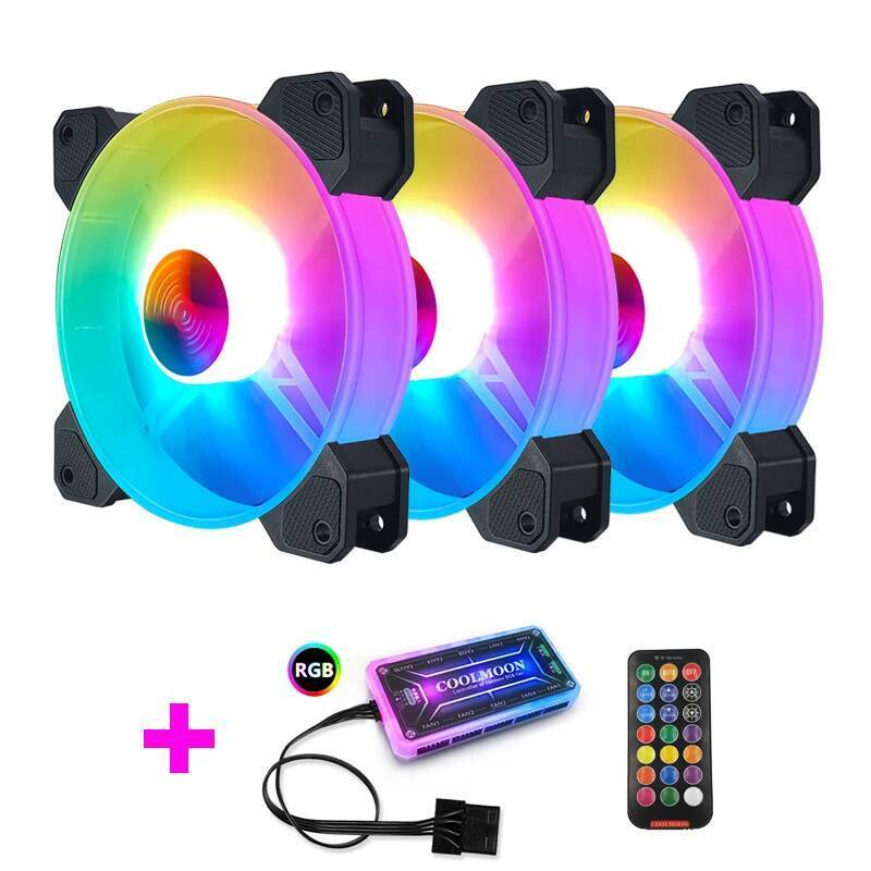 Coolmoon แชสซีคอมพิวเตอร์พัดลมพีซีปรับพัดลมระบายความร้อน RGB 120 มม.การควบคุมเงียบคอมพิวเตอร์คูลเลอร