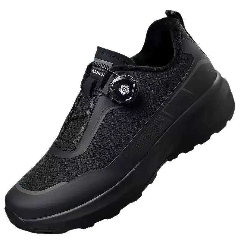 Rotating Button Men's Casual Shoes Black Commuter Shoes Platform Non-Slip Outdoor Sports Shoes Men
