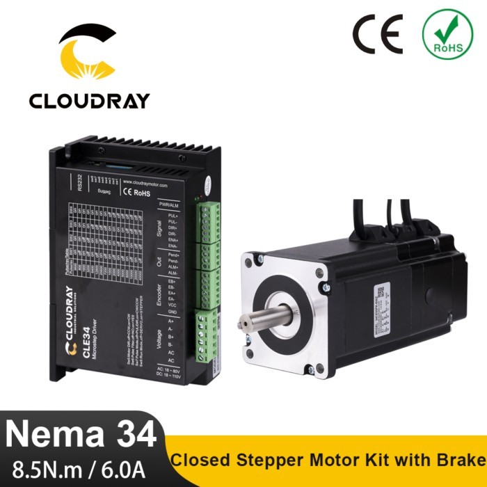 Cloudray Nema 34 Closed Loop Stepper Motor Kit 8.5N.m 6.0A Stepper Motor with CLE34 Servo Stepper D