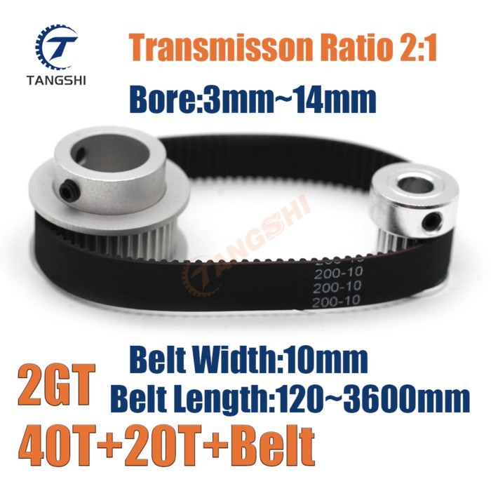 GT2 Timing Pulley Kit 40 Teeth 20 Teeth 1:2 Reduction Ratio Width 10mm Tensioning Wheel Synchronous