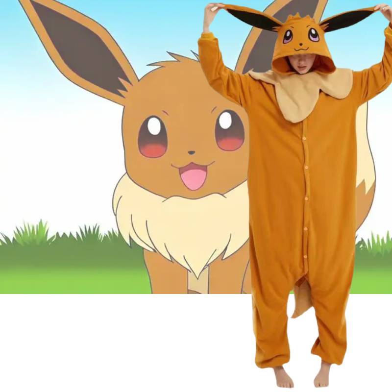 ชุดนอน Eevee การ์ตูน Hooded Flannel สําหรับเครื่องแต่งกายหน้าแรกฮาโลวีน