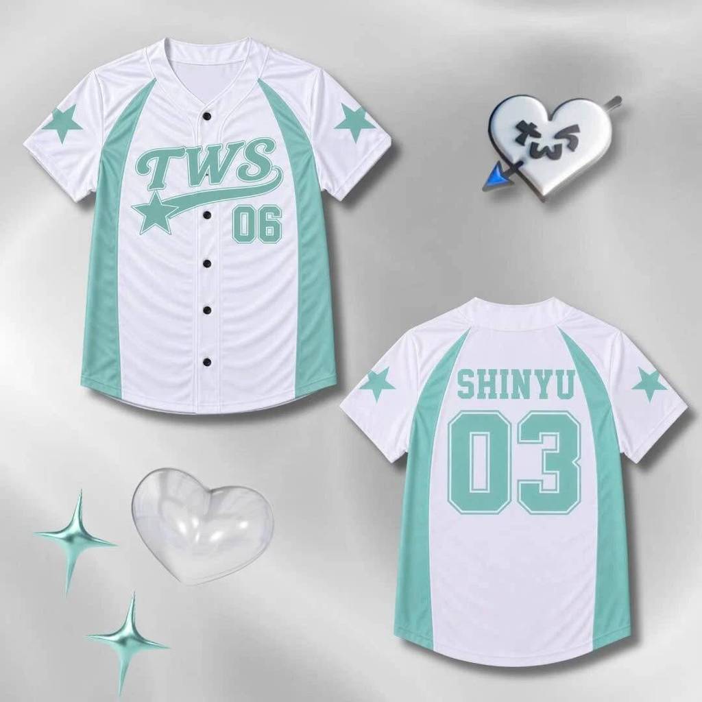 KPOP BASEBALL JERSEY CONCERT WORLD TOUR OUTFITS SHINYU TWS Y2K เสื้อยืด BBI