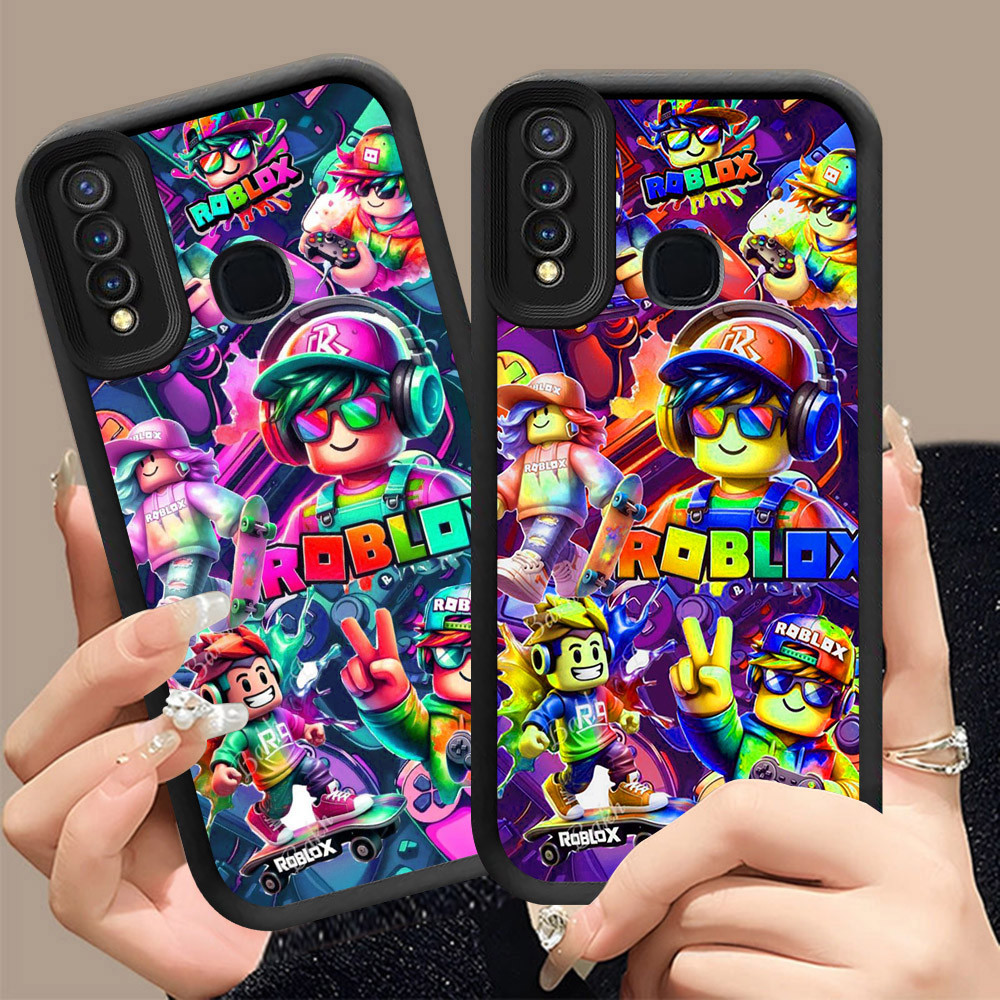 Q-36 Super Roblox ขาวดำเคสโทรศัพท์หรับ VIVO Y30 Y30i Y50 Y12 Y17 Y3S Y17S Y15 ปกสีชมพู