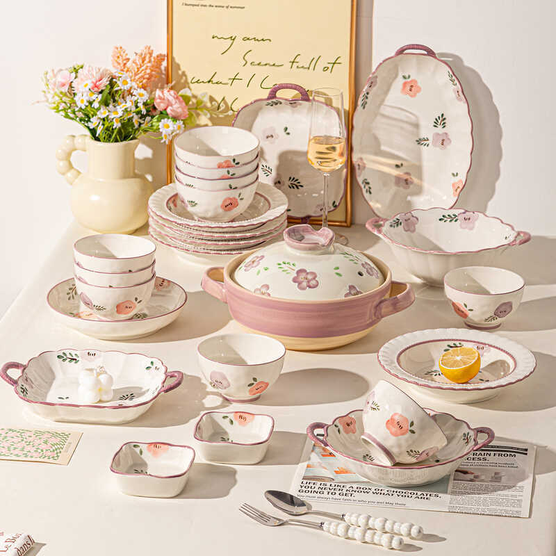 [] Zixuan ดอกไม้ชามมูลค่าสูงเซรามิค Underglaze สีชามบนโต๊ะอาหารจานของขวัญชามซุปสองหู