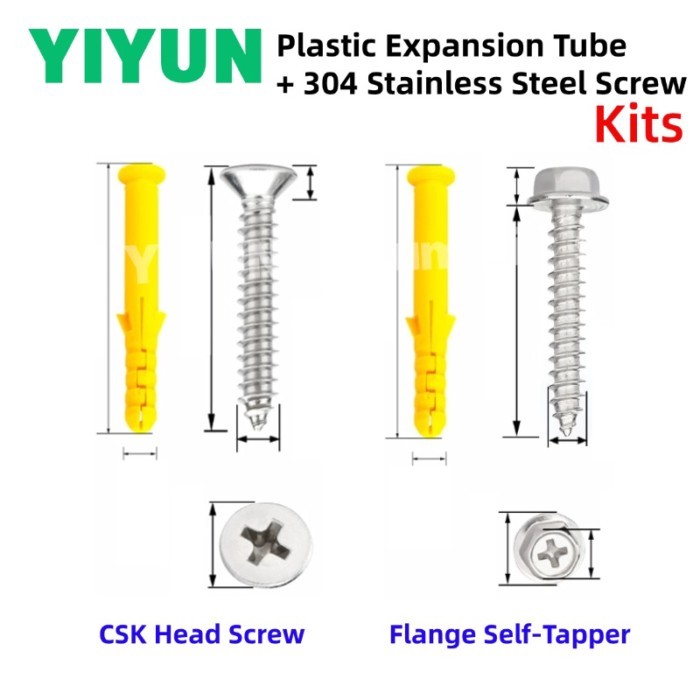 5-40 Kits M6 M8 M10 Yellow Plastic Expansion Tube With Stainless Steel Screw Wall Plug Anchor Ancho