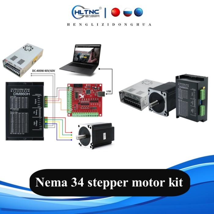 HLTNC Nema 34 Stepper Motor Kit 4.5N 8.5N 12Nm with DM860H Engine Driver 2.4A-7.2A for 3D printer C