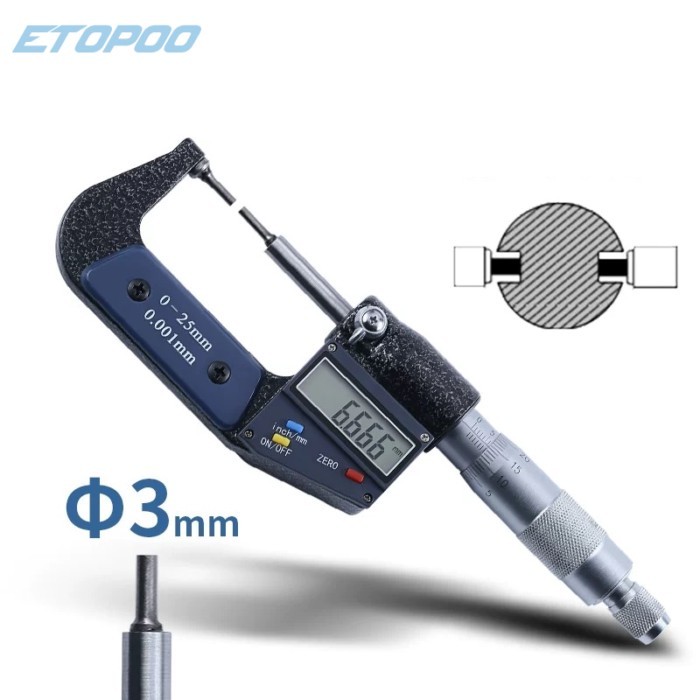 0-25mm thin head Digital micrometer electronic small flat head cylindrical head small head diameter